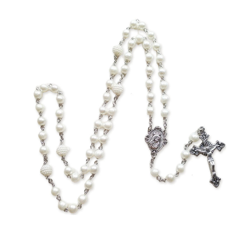 Chapelet blanc nacre, chapelet perles blanches