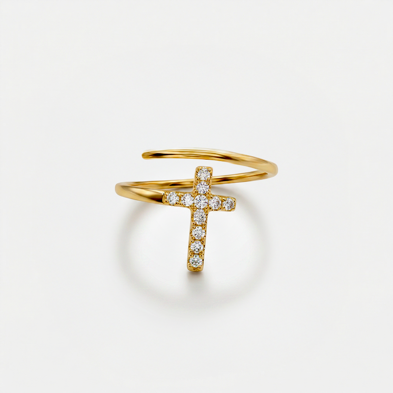 Bague croix argent, finition dorée