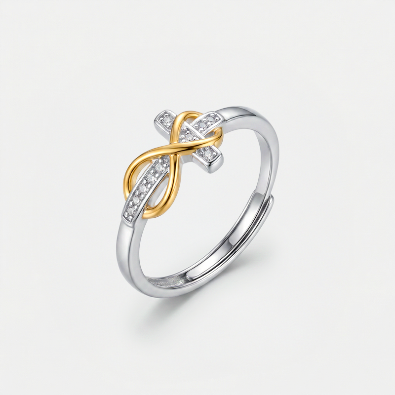 Bague croix infini, finition dorée et argentée
