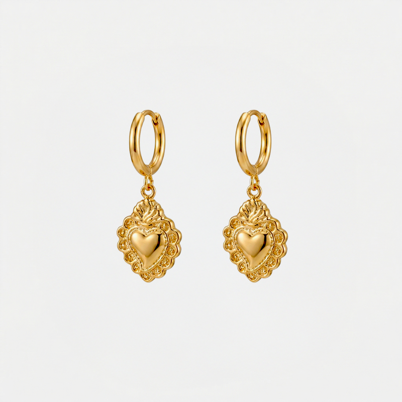Boucles Ex Voto cœur, finition dorée