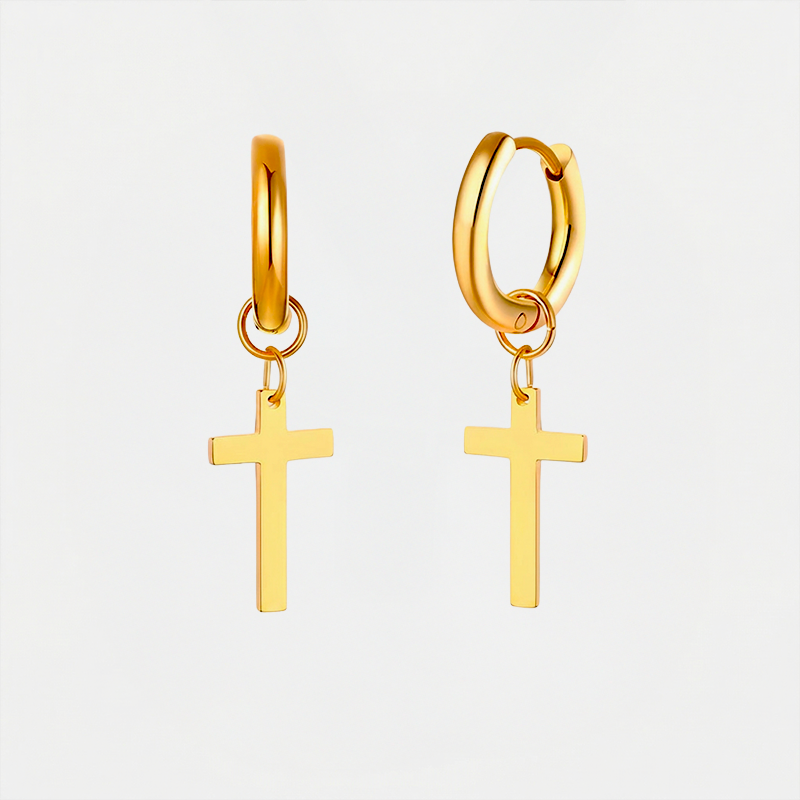 Boucles d'oreilles croix acier