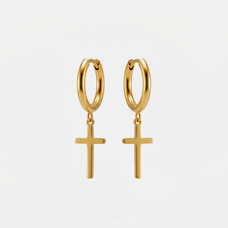 Boucles d'oreilles croix, finition dorée