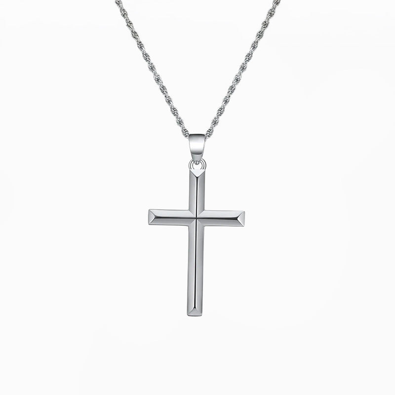Collier Croix Acier Inoxydable - Argenté - Longueur Mi-longue - Neuf Sans Emballage