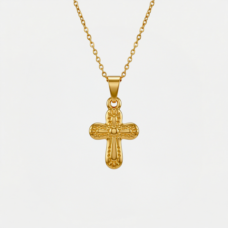 Collier croix arrondie, finition dorée