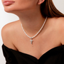 Collier croix perles argentée
