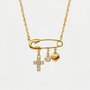 Collier croix épingle, finition dorée