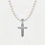 Collier croix perles argentée