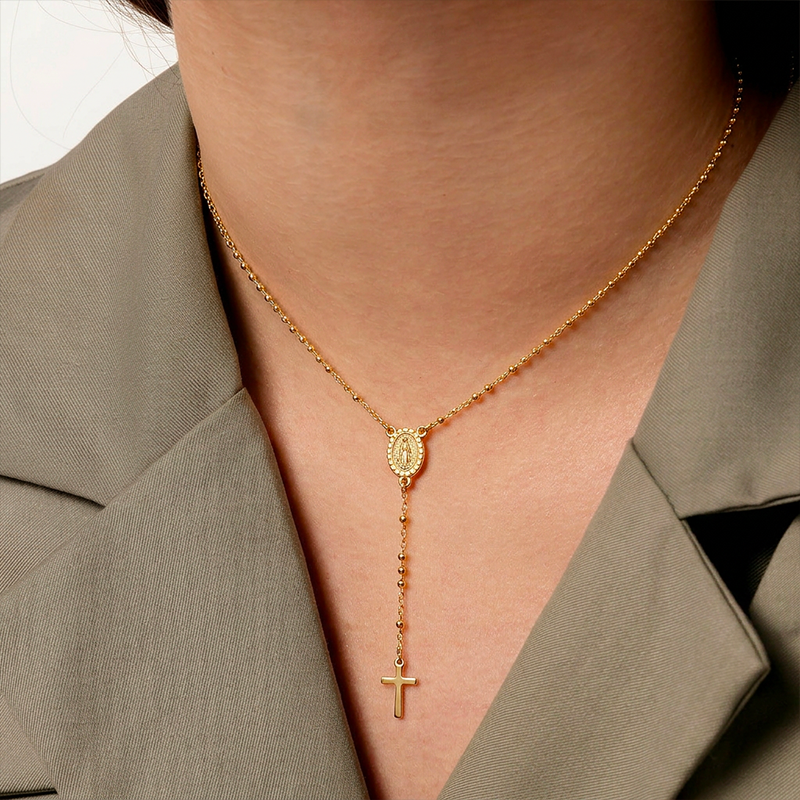 Collier croix rosaire dorée
