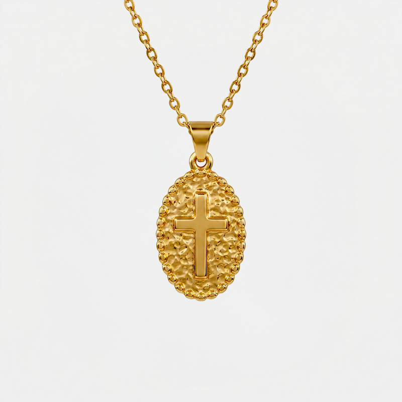Collier médaille croix, finition dorée