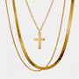 Collier multirang croix, finition dorée