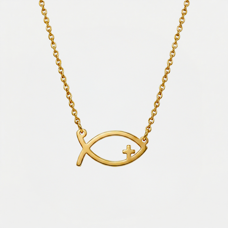 Collier poisson chrétien, finition dorée
