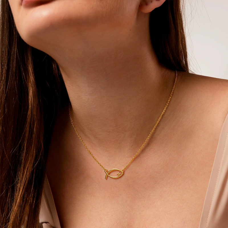 Collier poisson chrétien dorée