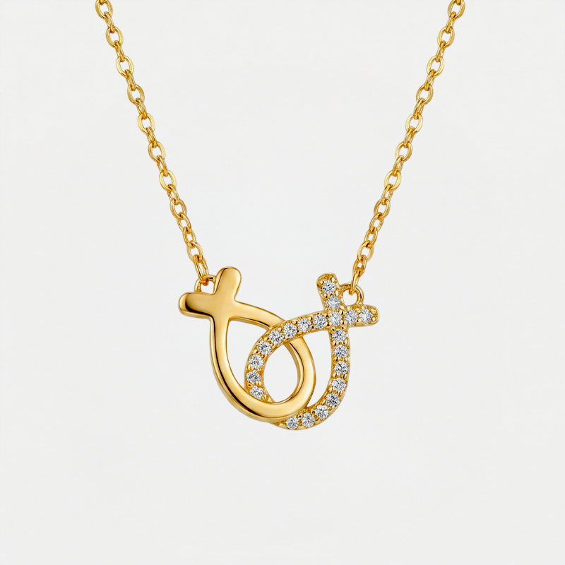 Collier poisson chrétien argent, finition dorée