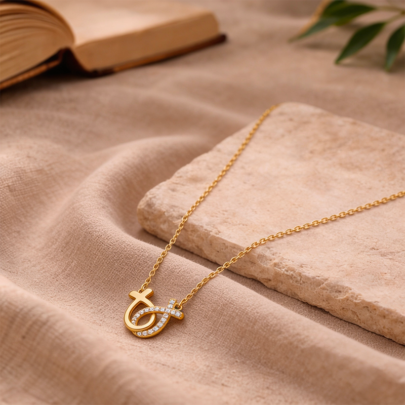 Collier poisson chrétien argent dorée
