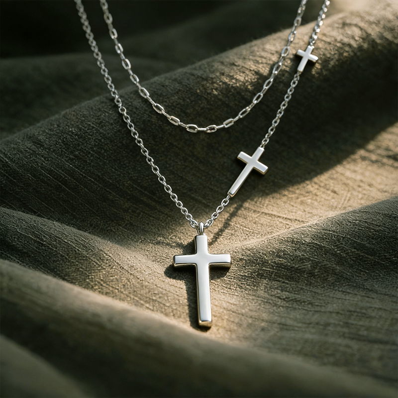 Collier trois croix argentée