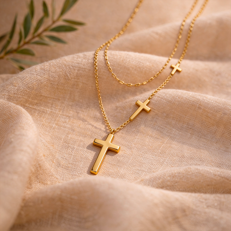 Collier trois croix dorée