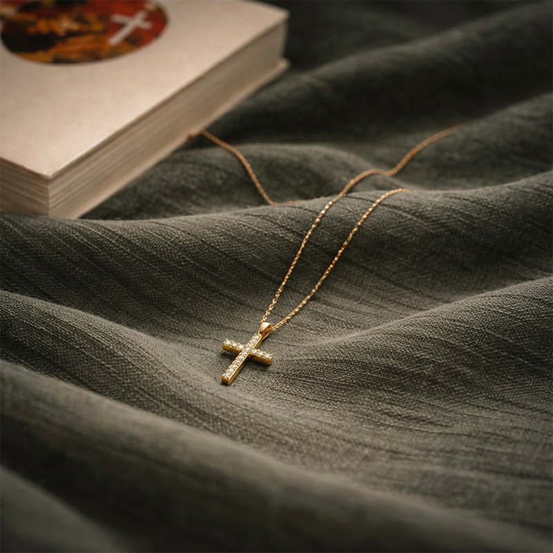 Collier croix strass acier inoxydable - Gemma