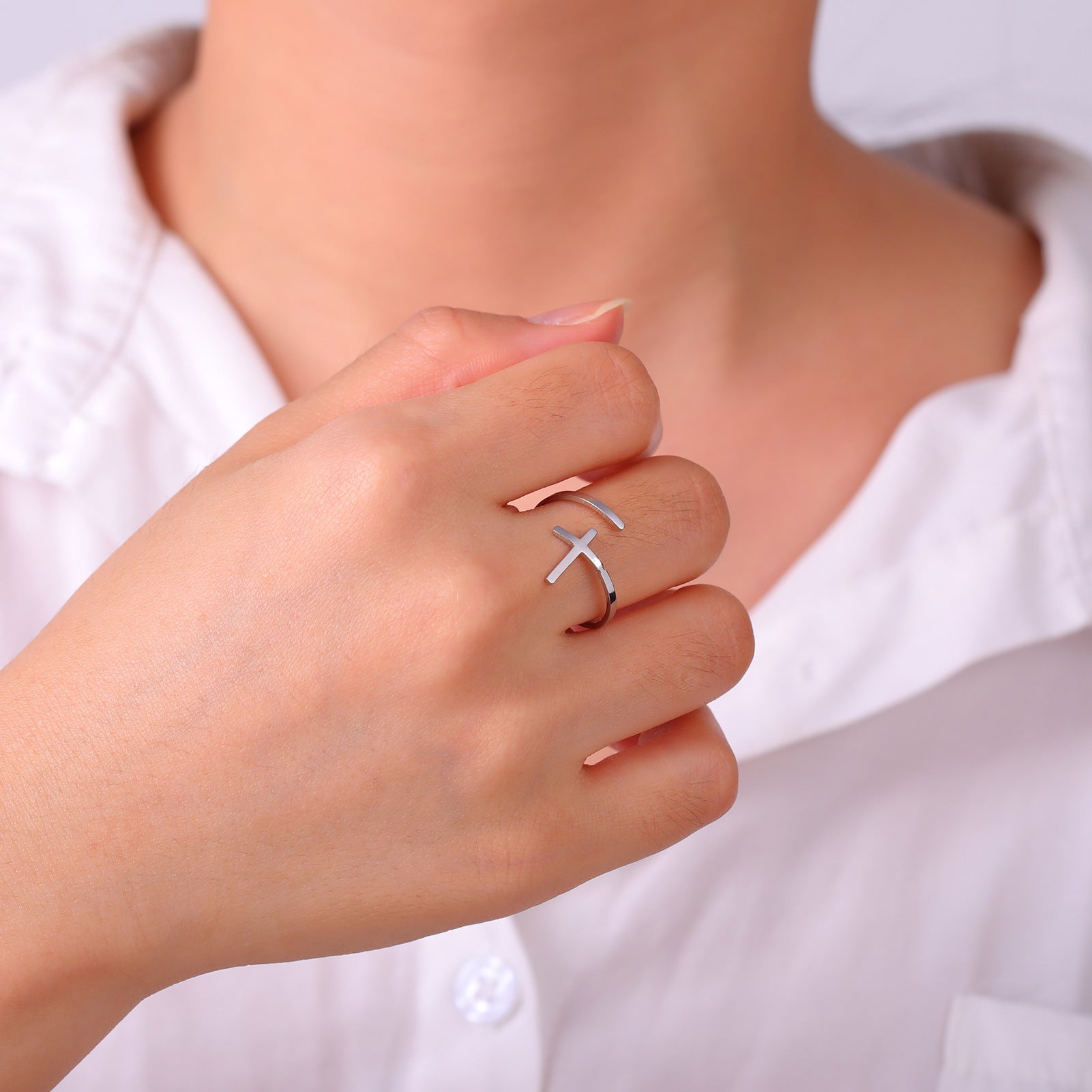 Bague croix femme acier - Pacis