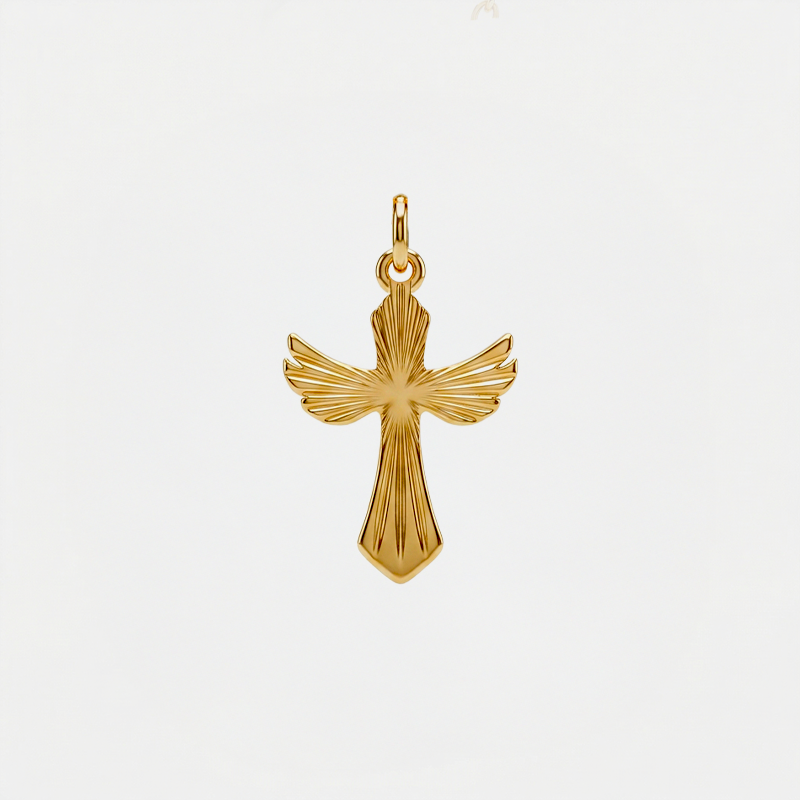 Pendentif croix ciselé, finition dorée