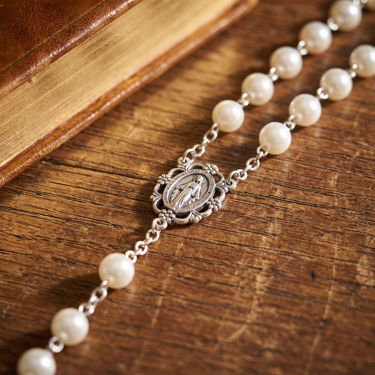 Chapelet argent et nacre, chapelet perle nacrée argent