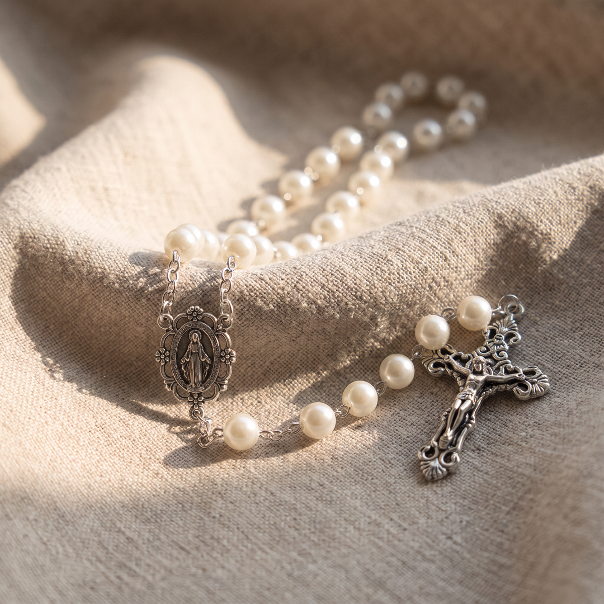 Chapelet argent et nacre, chapelet perle nacrée argent
