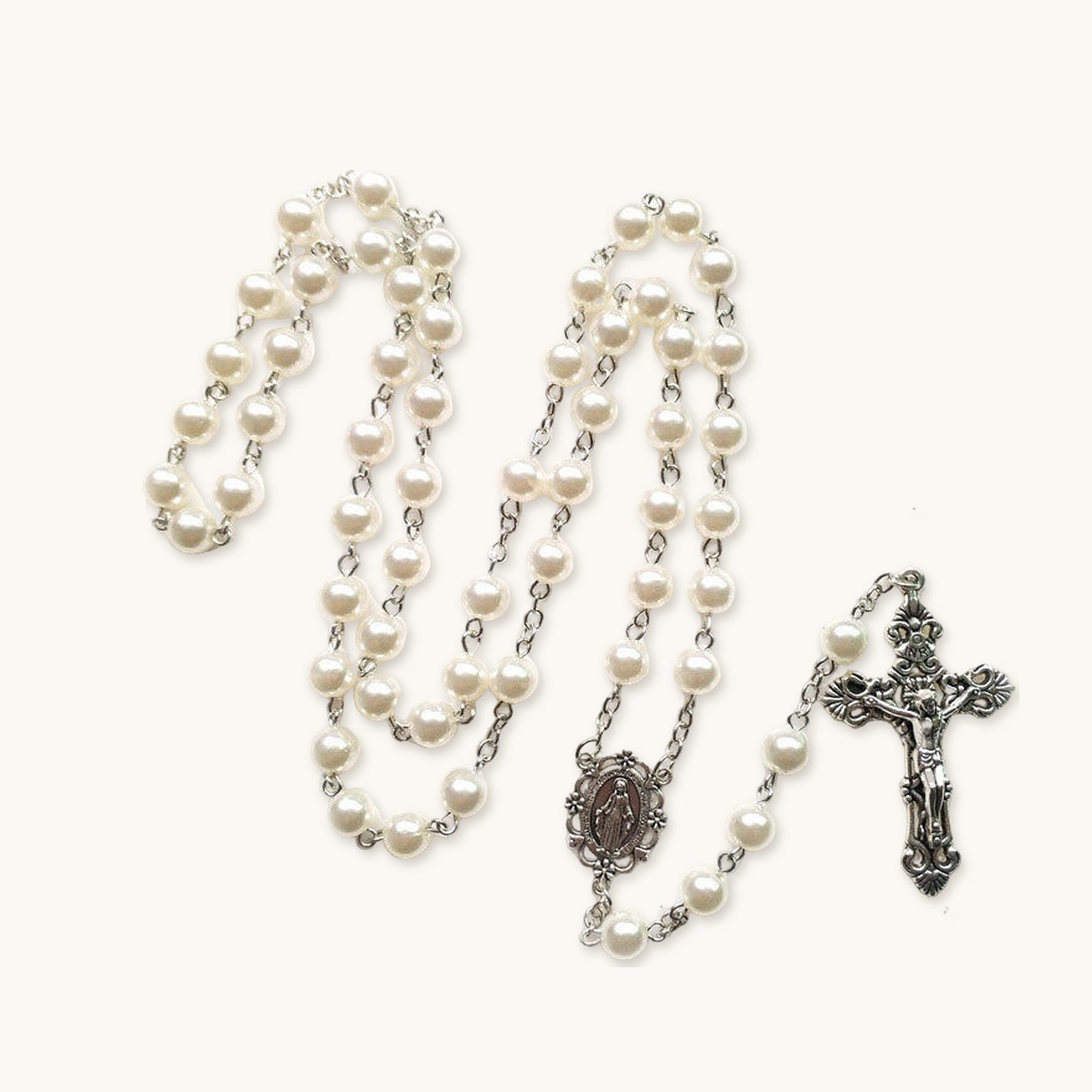 Chapelet argent et nacre, chapelet perle nacrée argent