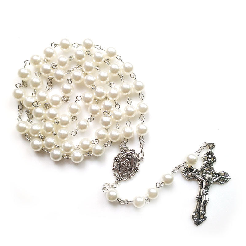 Chapelet argent et nacre, chapelet perle nacrée argent