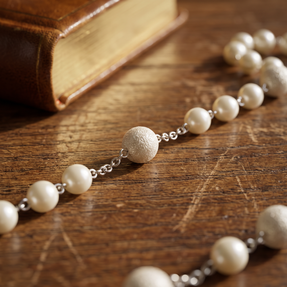 Chapelet blanc nacre, chapelet perles blanches