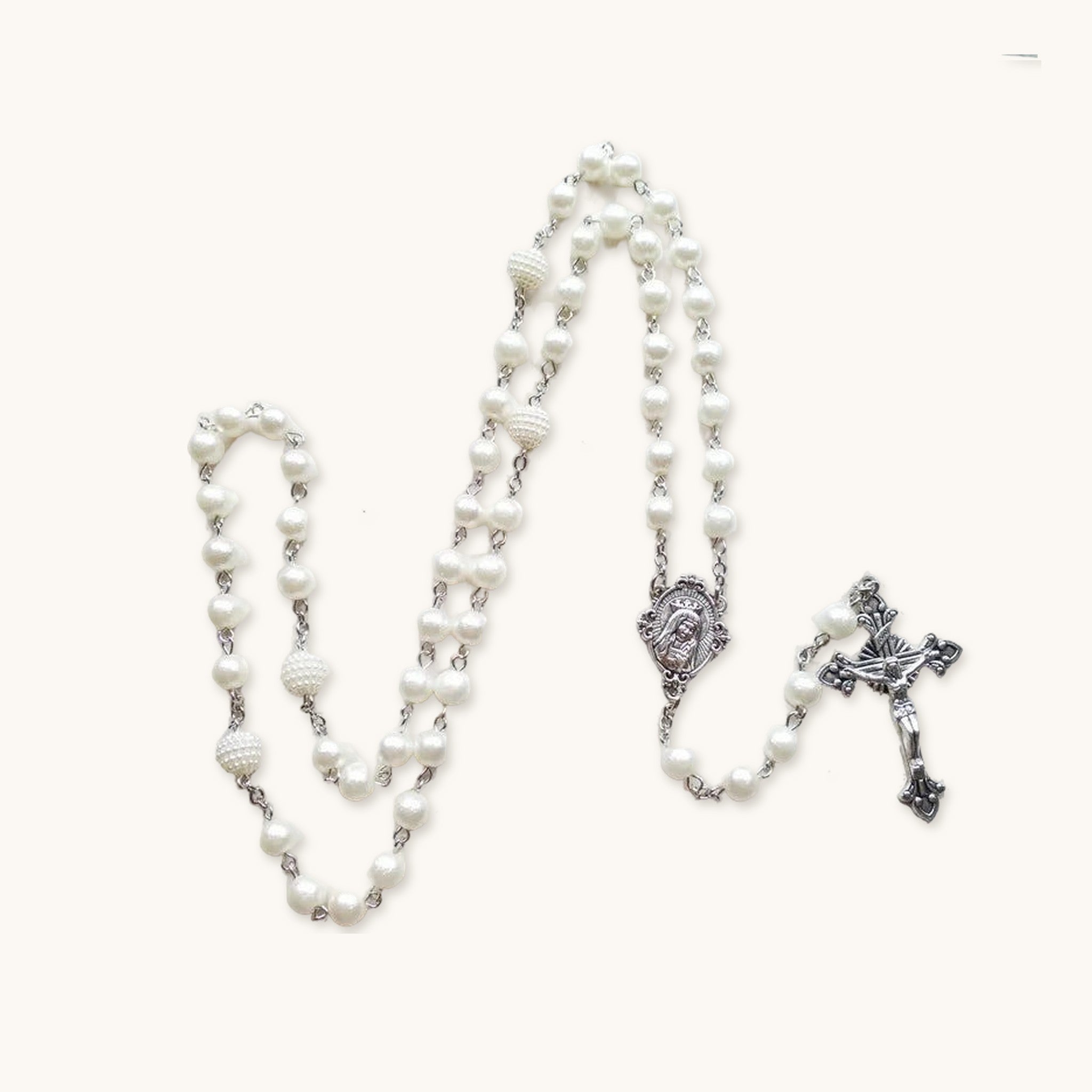Chapelet blanc nacre, chapelet perles blanches