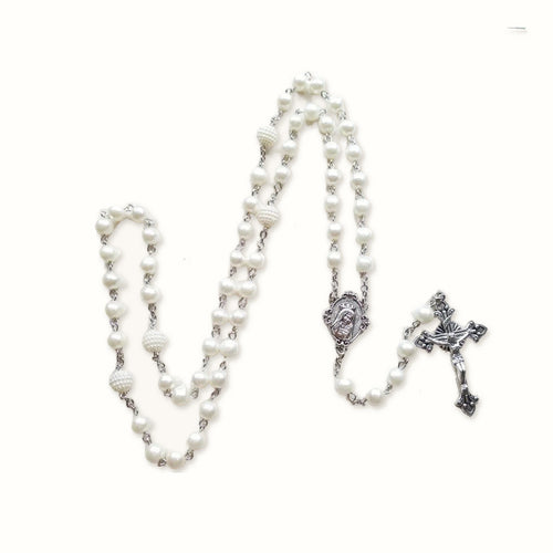 Chapelet blanc nacre, chapelet perles blanches
