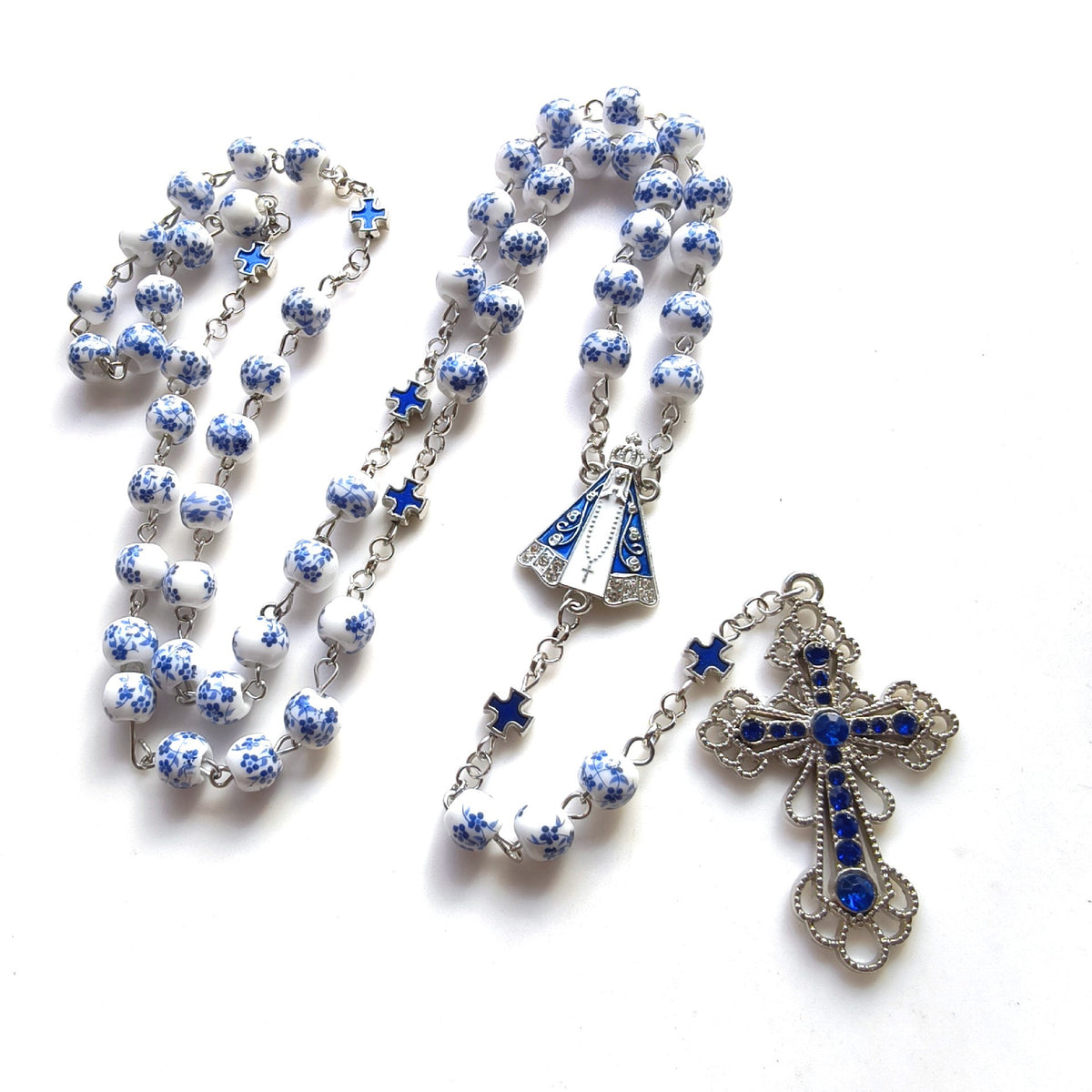 Chapelet céramique bleu et blanc