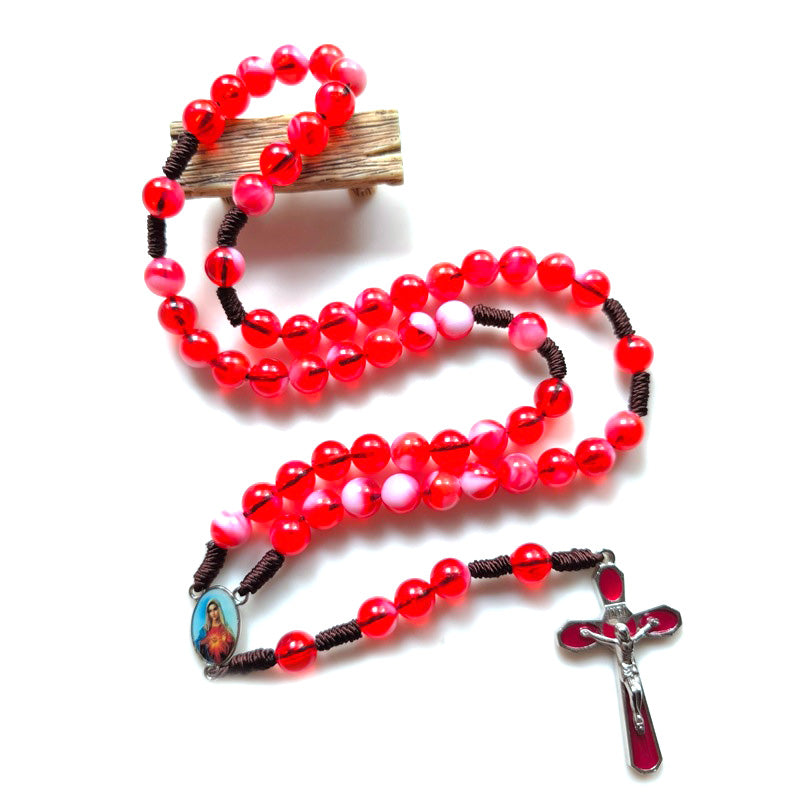 Chapelet crucifix émaillé rouge