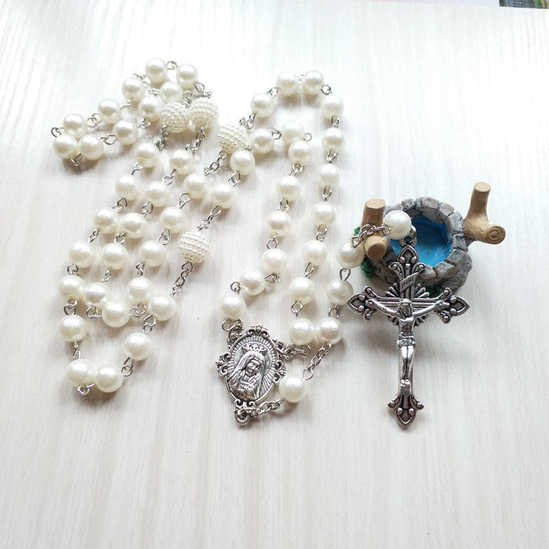 Chapelet blanc nacre, chapelet perles blanches