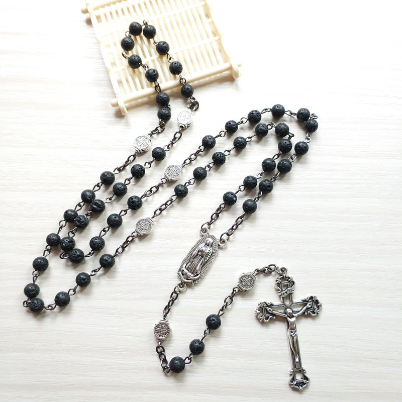 Chapelet pierre de lave noire