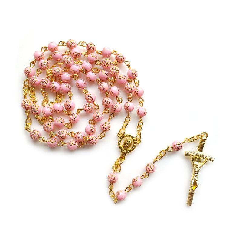 Chapelet rose et or, chapelet rose doré