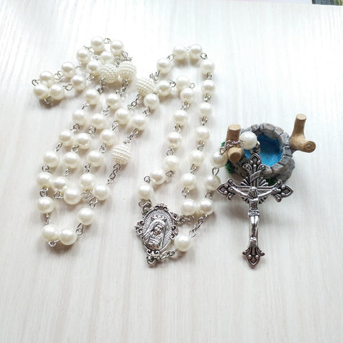 Chapelet Vierge Marie, chapelet perles blanches